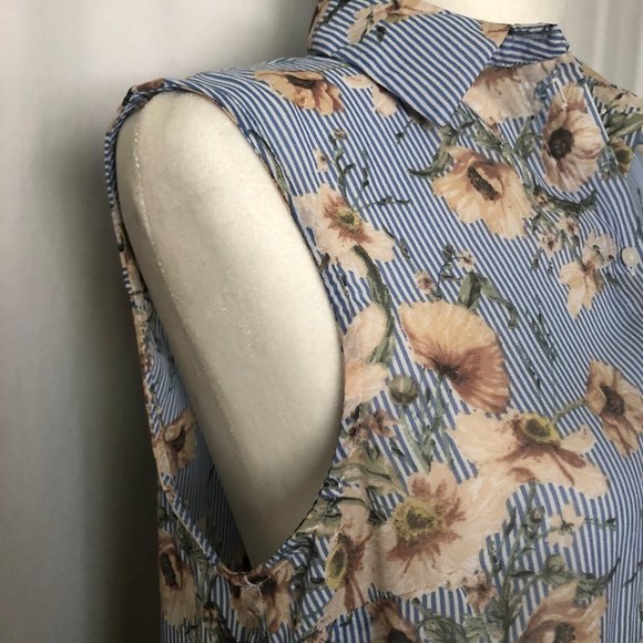 H&M Blue Stripes with Ivory Floral Sleeveles Top - Picture 6 of 7